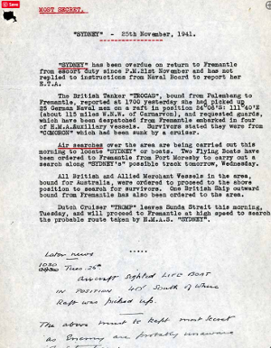 Sydney 'overdue' (Source: National Archives of Australia)